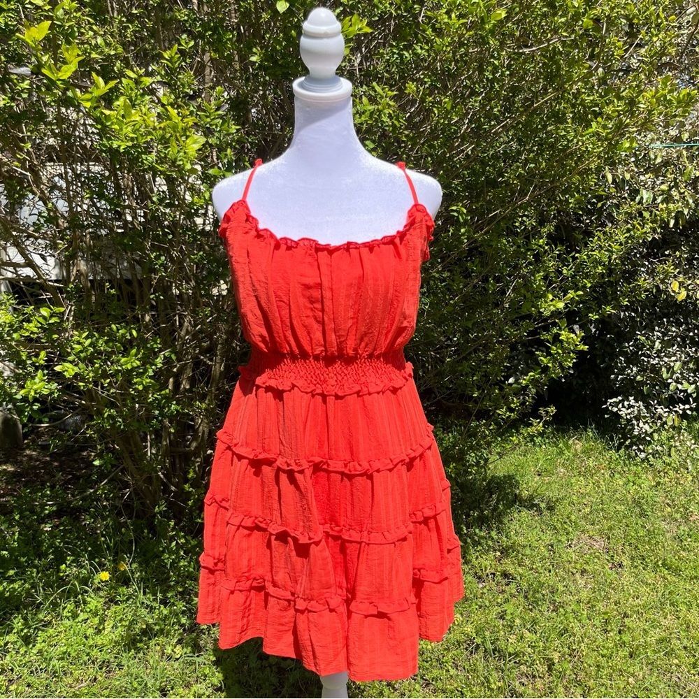 NWT Speechless Bright Ruffle Tiered Orange Mini Dress Size Large Summer Dress